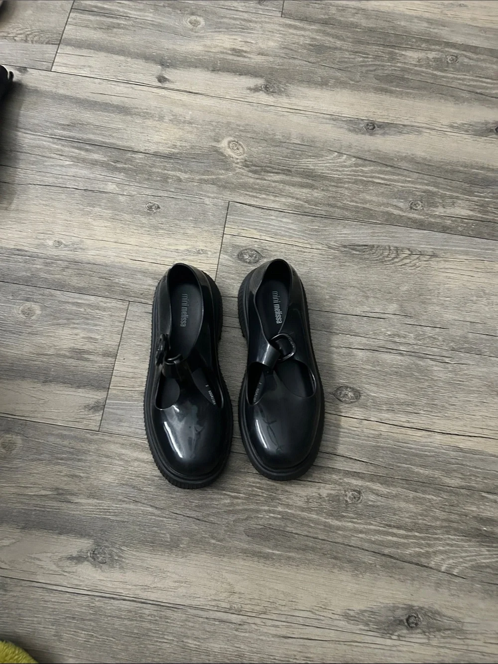 Mini Melissa Girls Black Glossy Mary Jane Dress Shoes
